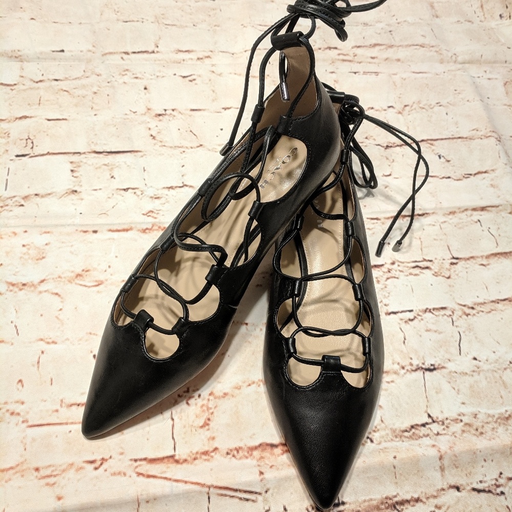 🎉 SALE NWOB Coach Lace up Justine Pointed Flats - Picture 2 of 8